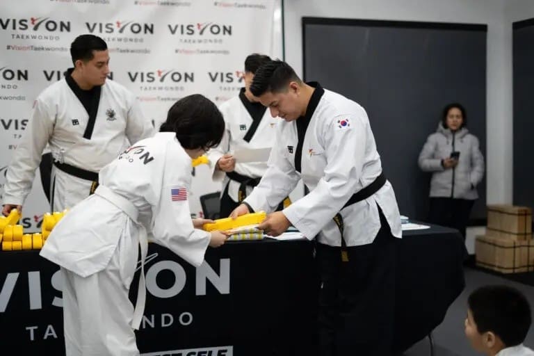 student showing respect during teens taekwondo lessons